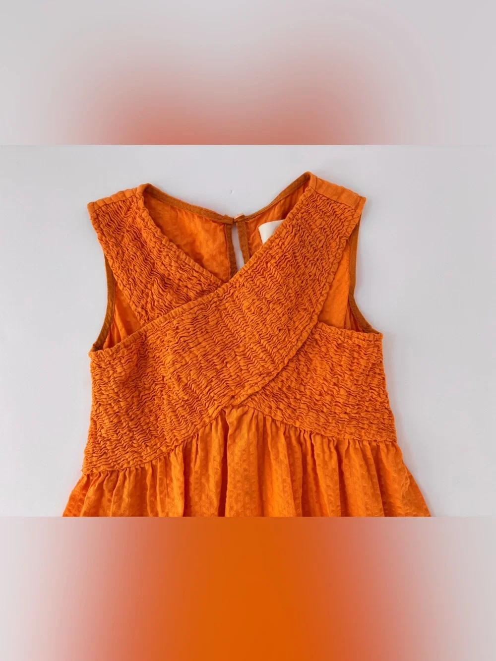 Zara Girls Smocked Orange Textured Cotton Dress 6-7Y 122